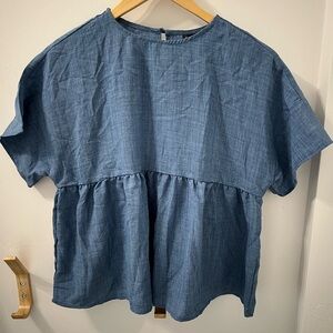 SHEIN Denim Blue Babydoll Peplum Blouse